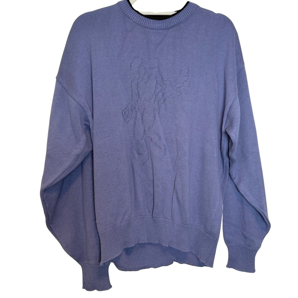 Vtg Periwinkle Blue Golfer Knit Sweater L USA Made 90s Grandpacore Quiet Luxury